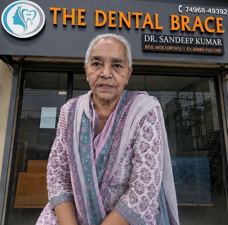 Dental Implant Case — The DentalBrace Clinic Bathinda Dental implant treatment result by Dr. Ritu Saneja Gold Medalist Prosthodontist at The DentalBrace Clinic Bathinda — patient showing natural-looking dental implant replacing missing tooth, best implantologist in Bathinda Punjab